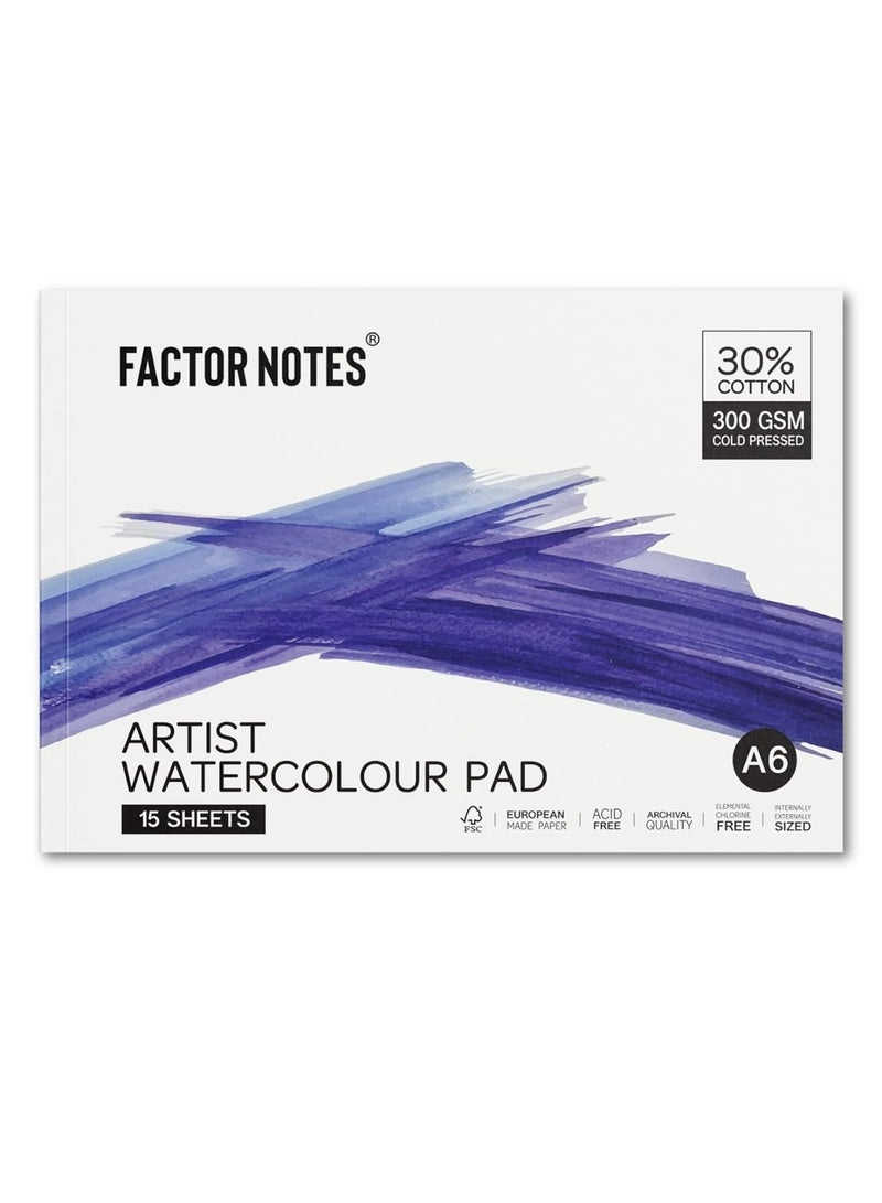 FACTOR NOTES A6 Size Artist Watercolour Pad 300gsm Thickness 15 Sheets - Image 1